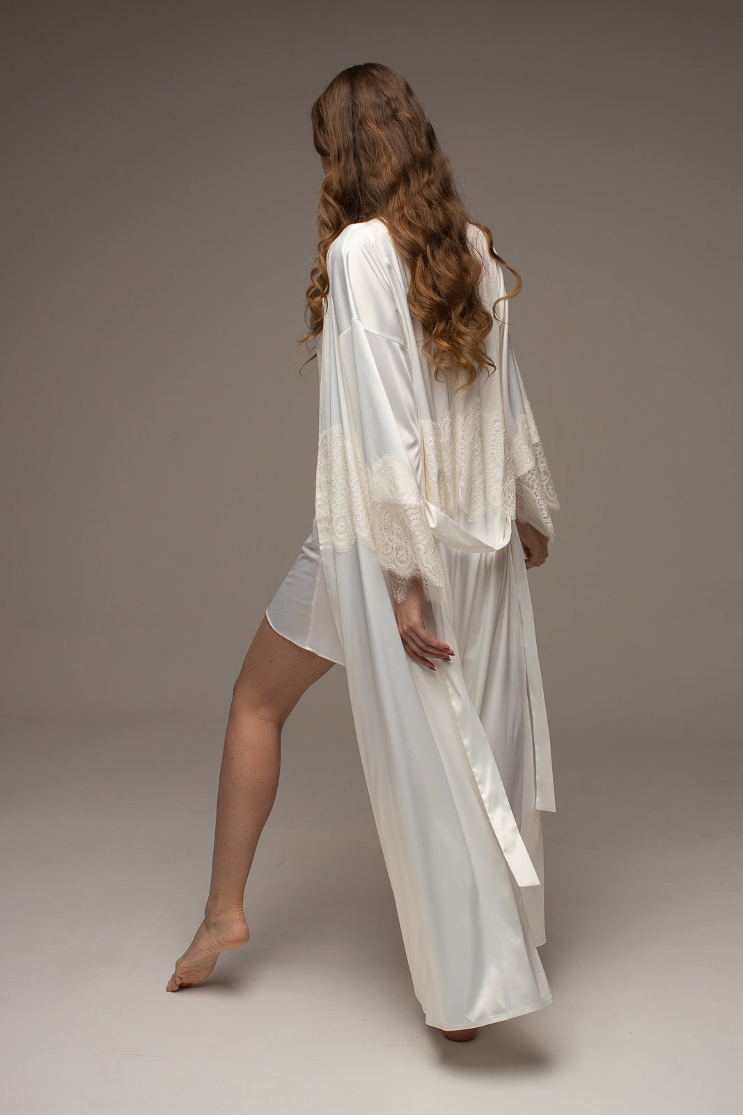 White silk robe hot sale with lace