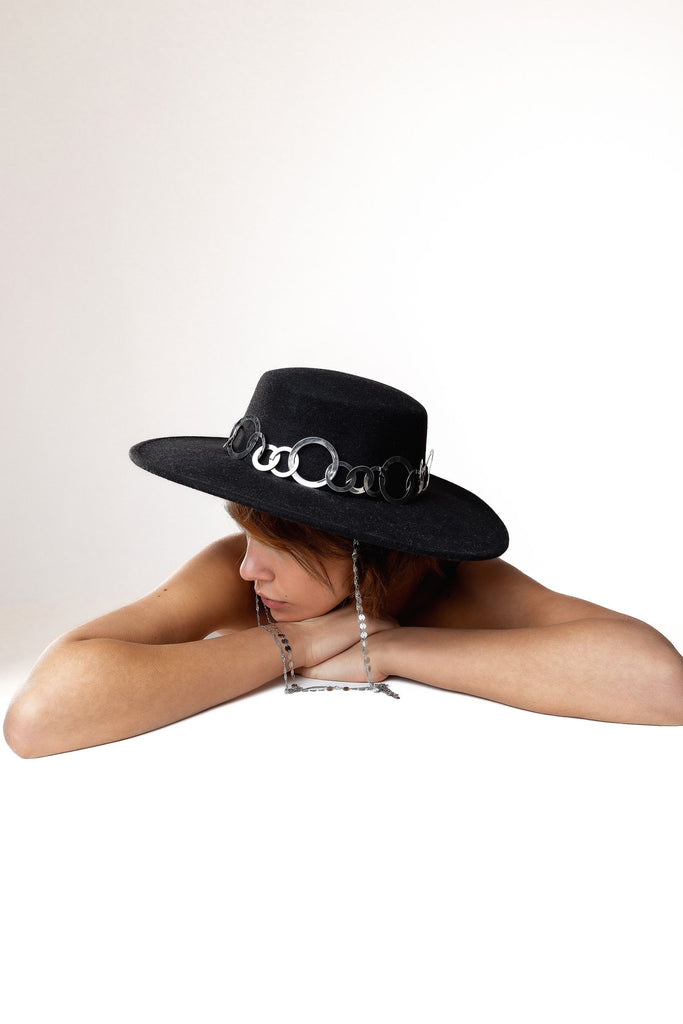 Black hat with multi ring strap