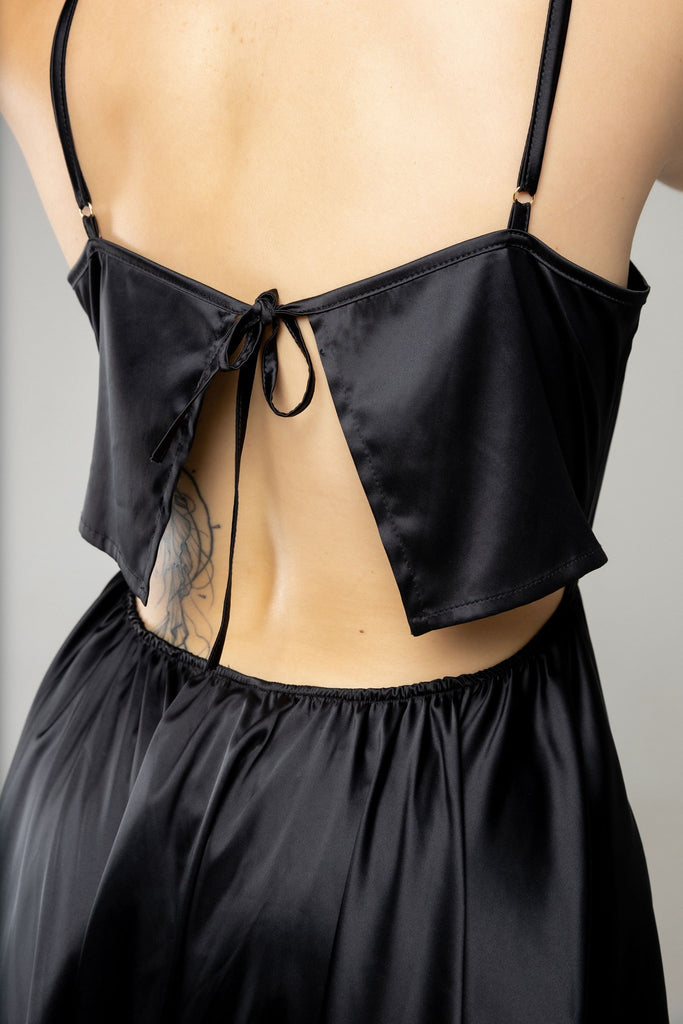 Exclusive black satin bell skirt nightdress