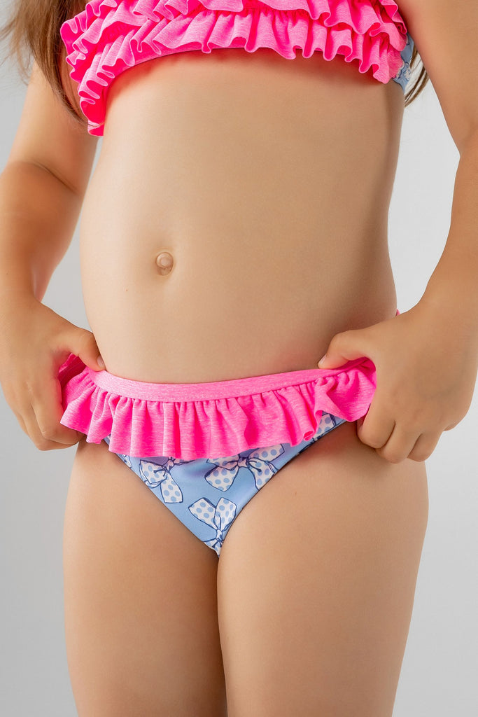 Kid swimsuit ruffle pink top and blue panties